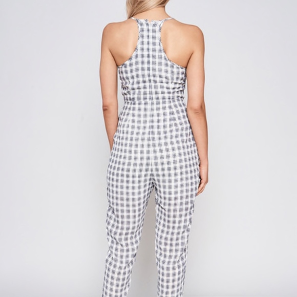 WHITE NAVY HEATHER V-NECK JUMPSUIT - Picture 2 of 3